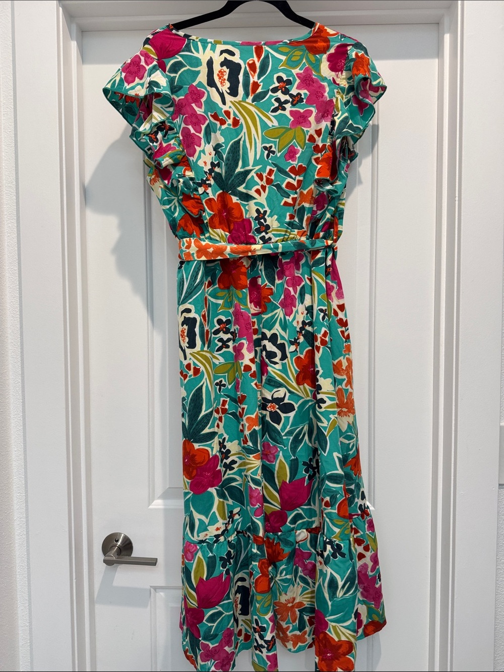 BloomChic Teal Multicolor Floral V-Neck Maxi Dress - Picture 5 of 5